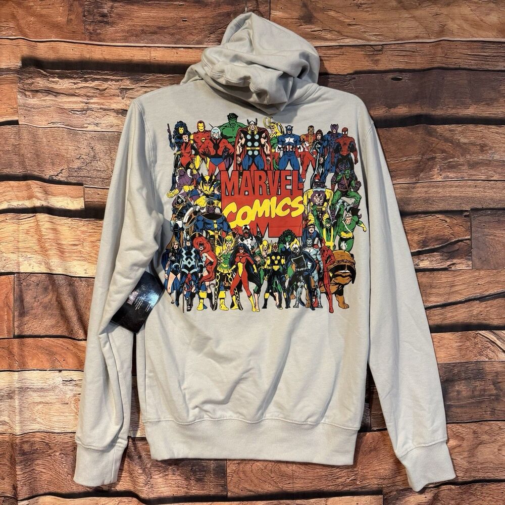 Marvel Comics Hoodie Mens XS Gray Retro Superheroes Graphic Sweatshirt NWT New